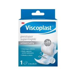 Plaster z opatrunkiem VISCOPLAST Prestopor supermiękki 8cm x 1m biały 1szt. /3M-4064035061173/