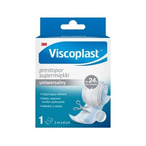 Plaster z opatrunkiem VISCOPLAST Prestopor supermiękki 6cm x 1m biały 1szt. /3M-4064035061166/