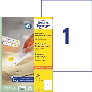 Etykiety papierowe usuwalne 210x297mm AVERY ZWECKFORM 100ark 100etykiet białe /l4735rev-100 /