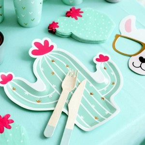 Talerze papierowe 23x24cm PARTYDECO w kształcie kaktusa 6szt. /TPP56/