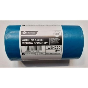 Worki na śmieci 60L LDPE 20µm 59x69cm MERIDA economy niebieskie rolka 50szt. /WEN220/