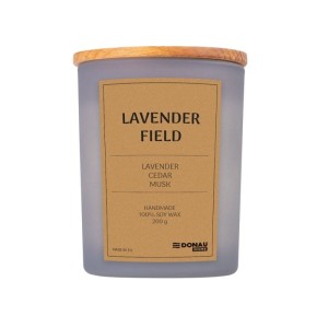 Świeca sojowa w szarym szkle z drewnianą pokrywą 200g DONAU HOME lavender field 1szt. /45361311-10/