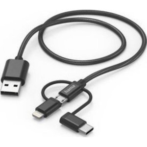 KABEL Z ADAPTEREM 3W1 MICRO USB/USB-C/LIGHTNING 1.5m HAMA CZARNY 1szt.  /201536/