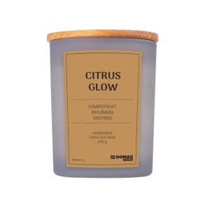Świeca sojowa w szarym szkle z drewnianą pokrywą 200g DONAU HOME citrus glow 1szt. /45361411-10/