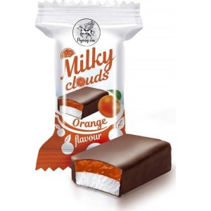 Cukierki MILKY CLOUDS 1,0kg mleczna chmurka pianka waniliowa z galaretką pomarańczową w polewie kakaowej pakowane pojedynczo