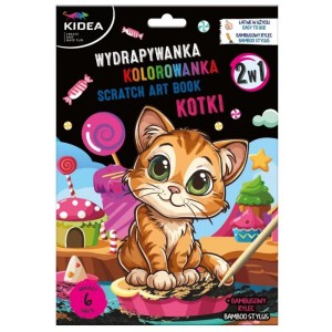 Kolorowanka i wydrapywanka kreatywna 6 kartek 2w1 KIDEA kotki 1szt. /WKPKA/
