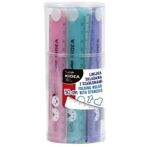 Linijka plastikowa 30cm składana z szablonami KIDEA mix wxorów 1szt. /LS30CMSZKA/