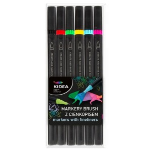 Pisaki dwustronne pędzelkowe/brush z cienkopisem KIDEA 6 kolorów 6szt. /MBC6KKA/