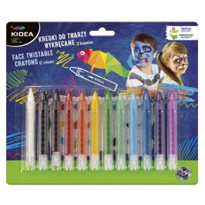 Kredki do malowania twarzy wykręcane 12 kolorów KIDEA /KDTW12KA/