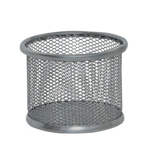 Pojemnik na przybory metalowy 90x68mm Q-CONNECT OFFICE SET srebrny /KF15104 /