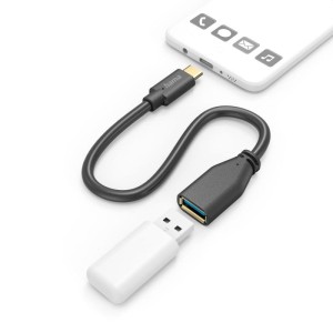 KABEL PRZEJŚCIOWY OTG, USB 3.0 A, USB TYPE-C, WTYK, 15CM, CZARNY  /002016050000/
