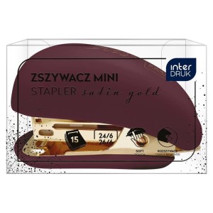 Zszywacz mini plastikowy do 15 kartek na zszywki 24/6 INTERDRUK SATIN GOLD SOFT TOUCH SATYNOWANA obudowa mix kolorów 1szt. /IZSZMINISG/