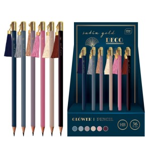 Ołówek drewniany z gumką HB INTERDRUK DECO SATIN GOLD mix wzorów 1szt. /IOŁZAWDECOSG/