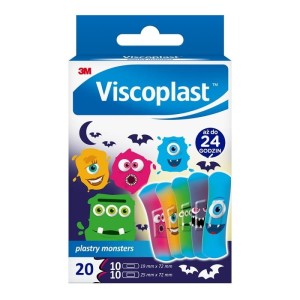 Plaster z opatrunkiem VISCOPLAST MONSTERS dziecięcy zestaw 2 rozmiary 20szt. /3M-4064035093679/
