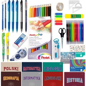 Wyprawka szkolna PENTEL 28 elementów w tym 7 zeszytów przedmiotowych klasa 4-8