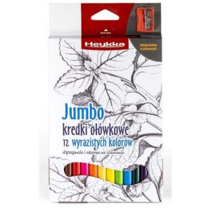 Kredki ołówkowe trójkątne JUMBO 12 kolorów HEYKKA z temperówką /609001/