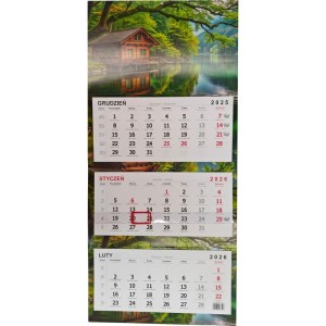 Kalendarz trójdzielny 320x700mm DARRIEUS 2026 płaska główka domek nad jeziorem 1szt. /KRT2/