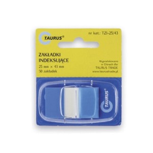 Zakładki indeksujące 25x43mm PP 1x50szt. TAURUS TZI-25/43 pół transparentne pół niebieskie z podajnikiem 50szt. /TT00682/