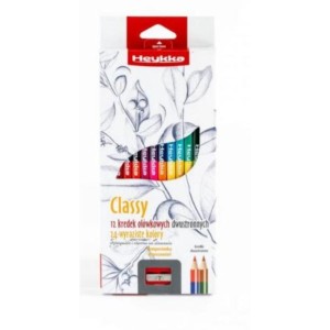 Kredki ołówkowe dwustronne trójkątne CLASSY 12 kolorów HEYKKA z temperówką /609009/