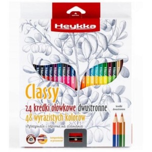 Kredki ołówkowe dwustronne trójkątne CLASSY 24 kolory  HEYKKA z temperówką /609010/