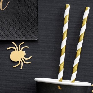 Słomki/rurki papierowe 19,5cm PARTYDECO z ukośnymi białymi paskami metalizowane złote 10szt. /SPP1M-019/