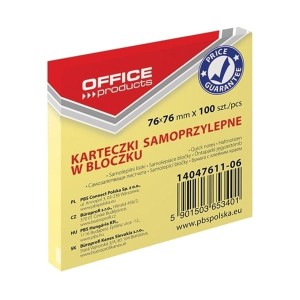 Notes samoprzylepny OFFICE PRODUCTS 76x76mm, 1x100 kartek pastelowy jasnożółty	/14047611-06/