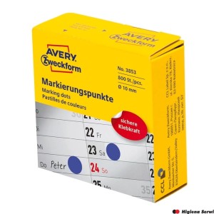 Etykiety na rolce papierowe okrągłe w dyspenserze 10mm 800etykiet AVERY ZWECKFORM niebieskie /3853 /
