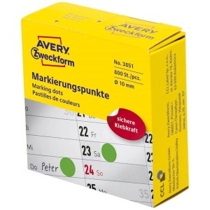 Etykiety na rolce papierowe okrągłe w dyspenserze 10mm 800etykiet AVERY ZWECKFORM zielone /3851 /