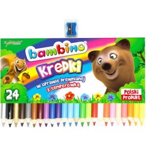 Kredki ołówkowe JUMBO 24 kolory + temperówka BAMBINO
