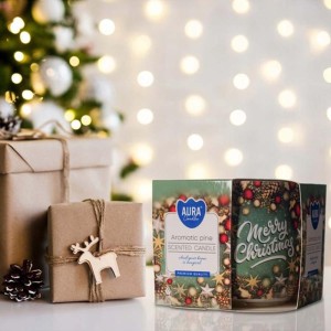 Świeca zapachowa BISPOL AURA sn71s-63 pachnąca sosna w prostym szkle ze wzorem 1szt.