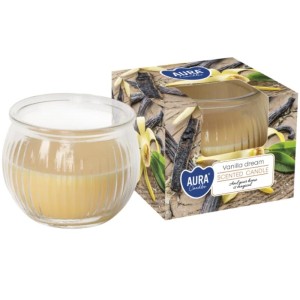 Świeca zapachowa BISPOL AURA sn69-349 waniliowe marzenie w karbowanym szkle 1szt.