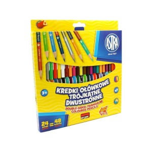Kredki ołówkowe trójkątne dwustronne 24 kredki 48 kolory z temperówką /312116004/