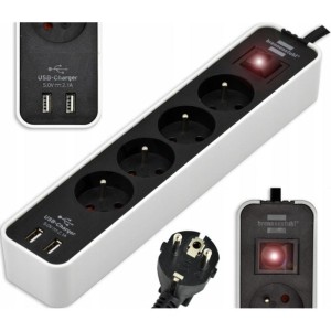LISTWA ZASILAJĄCA Z ŁADOWARKĄ USB 4GN 1,5M CZARNO/BIAŁA  /001918200000/