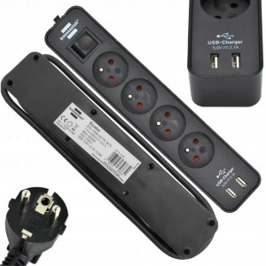 LISTWA ZASILAJĄCA Z ŁADOWARKĄ USB 4GN 1,5M CZARNA  /001918190000/