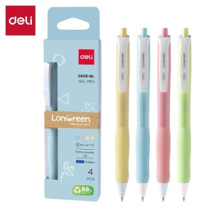 Długopis automatyczny żelowy DELI LONGREEN niebieski wkład 4szt mix kolorów /EG60E-BL/