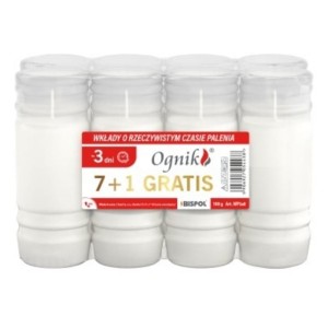 Wkład parafinowy do zniczy BISPOL OGNIK zalewany 3 dni 5,6x14,5cm 8szt. /WP3a8/
