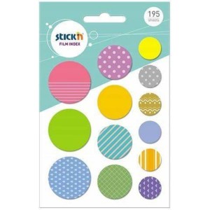 Zakładki indeksujące kształty 32x32mm 26x26mm 17x17mm PP kółka mix kolorów 195szt. /21761/