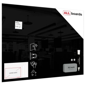 Tablica szklana magnetyczna 90x120cm ALLBOARDS szkło hartowane czarna 1szt. /TS120x90BK/