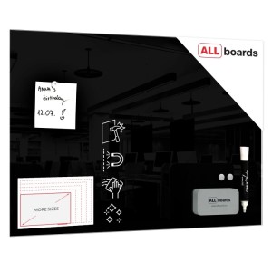 Tablica szklana magnetyczna 40x60cm ALLBOARDS szkło hartowane czarna 1szt. /TS60x40BK/