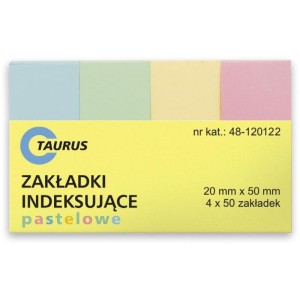 Zakładki indeksujące TAURUS 20x50mm papierowe pastel 4x50szt. /TT00666/