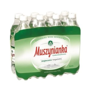 Woda mineralna 0,6L lekko gazowana MUSZYNIANKA PLUS wysokozmineralizowana 8szt.