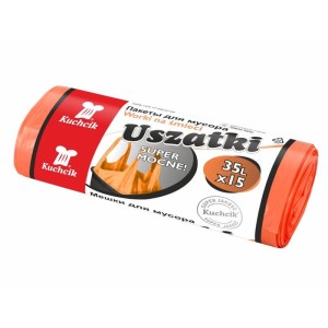 Worki na śmieci 35l HDPE 13µm KUCHCIK uszatki super mocne pomarańczowe 15szt. /2881/