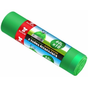 Worki na śmieci 60L HDPE 12µm KUCHCIK super mocne z taśmą zielone 10szt. /2852/