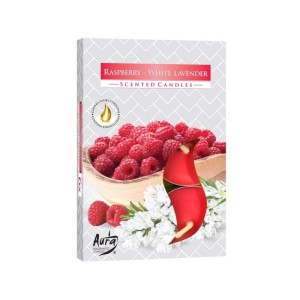 Podgrzewacze/świeczki/tealight zapachowe BISPOL AURA p15-352 malina-biała lawenda 4h 6szt.