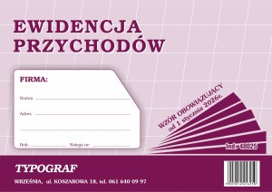 Druk offsetowy EWIDENCJA PRZYCHODÓW A4 48 kartek (wzór od 01.01.2026r.) TYPOFRAF 1szt. /48025/