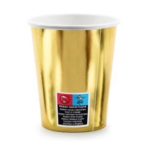 Kubki papierowe 220ml PARTYDECO z białym nadrukiem 40th birthday! Metalizowane złote 6szt. /KPP73-40-019M-EU1/