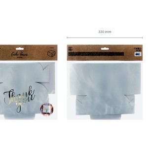 Pudełko na ciasto papierowe 14x8,5x14cm PARTYDECO ze złotym metalizowanym nadrukiem thank you białe 10szt. /PUDCS4-008-019ME/