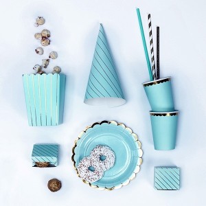 Pudełko na popcorn 7x7x12,5cm PARTYDECO jasne niebieskie w złote paski 6szt. /POP5-001J/