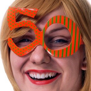 Okulary 13x8,5x13cm PARTYDECO w kształcie liczby "50" wzorzyste pomarańczowe 1szt. /OKR9-50/