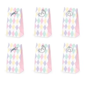 Torebki na słodycze 8x18x6cm PARTYDECO jednorożec z naklejkami 6szt. /TNS6/